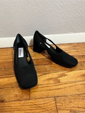 Vintage Worthington Black Square-Toe Slingback Block Heels